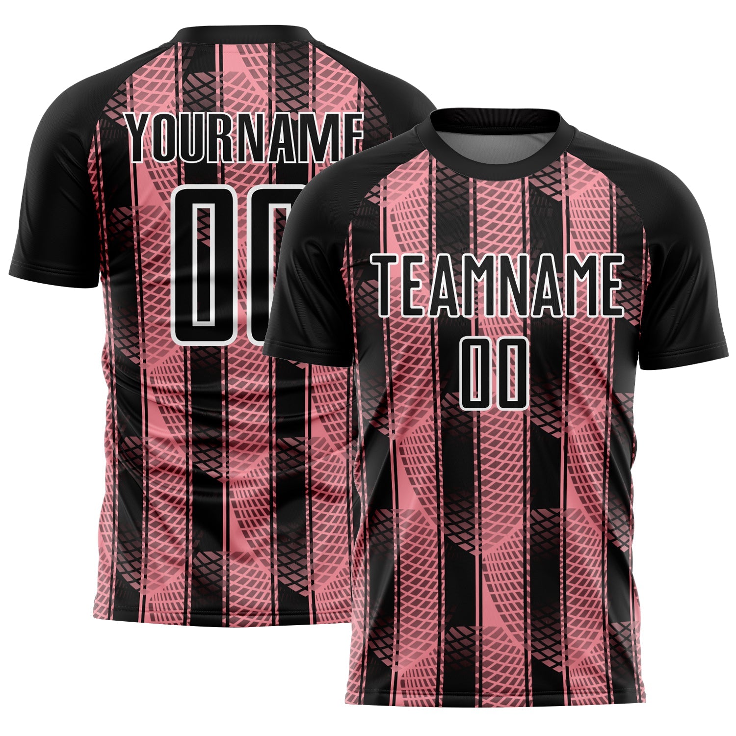 Custom Black Medium Pink-White Abstract Network Sublimation Soccer Uniform Jersey - Main View