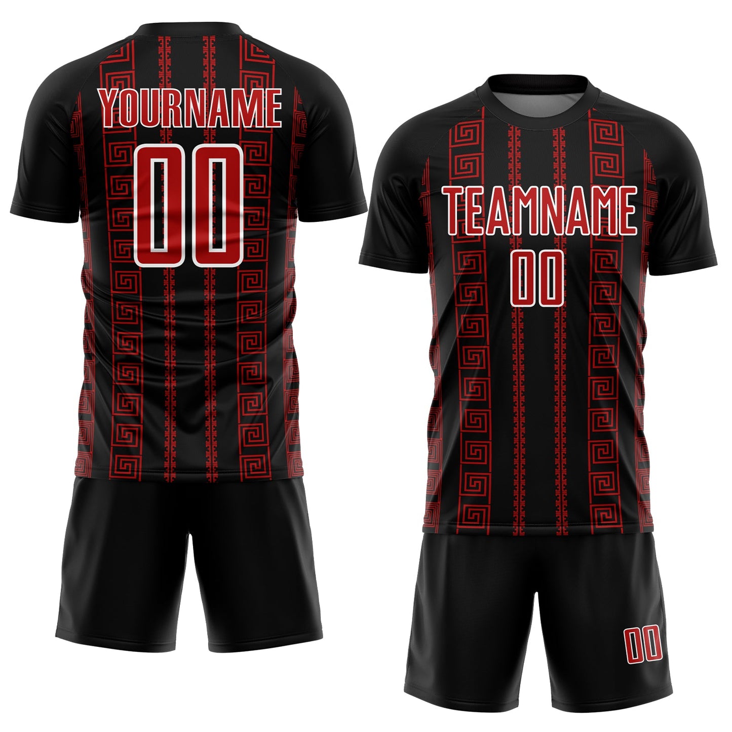 Custom Black Red-White Geometric Shape Sublimation Soccer Uniform Jersey view 2