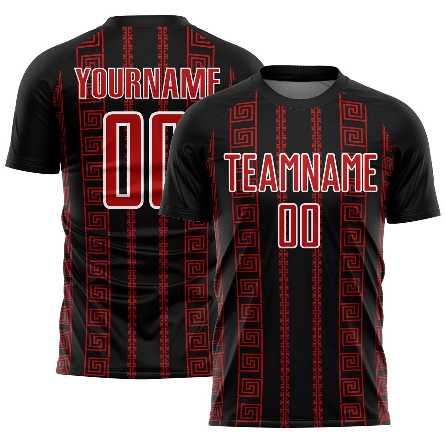 Custom Black Red-White Geometric Shape Sublimation Soccer Uniform Jersey - Main View