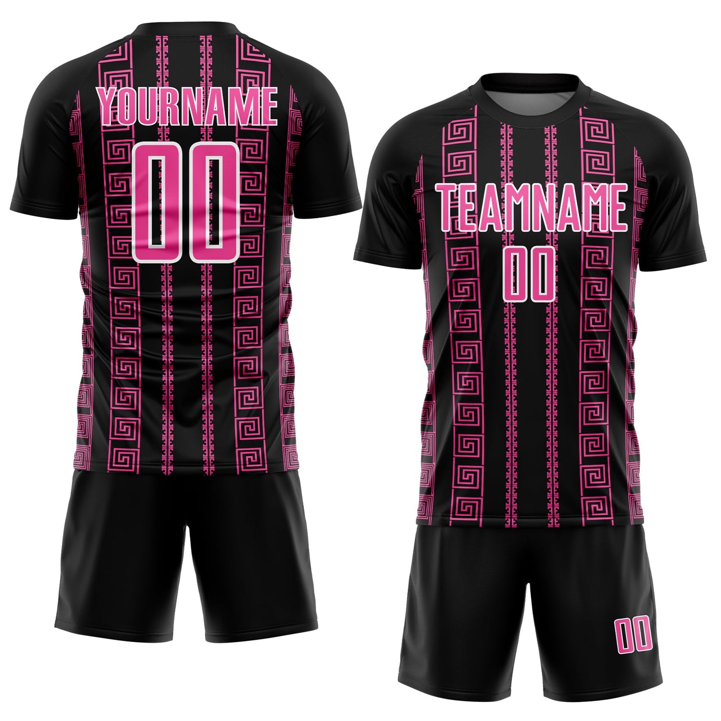 Custom Black Pink-White Geometric Shape Sublimation Soccer Uniform Jersey view 2