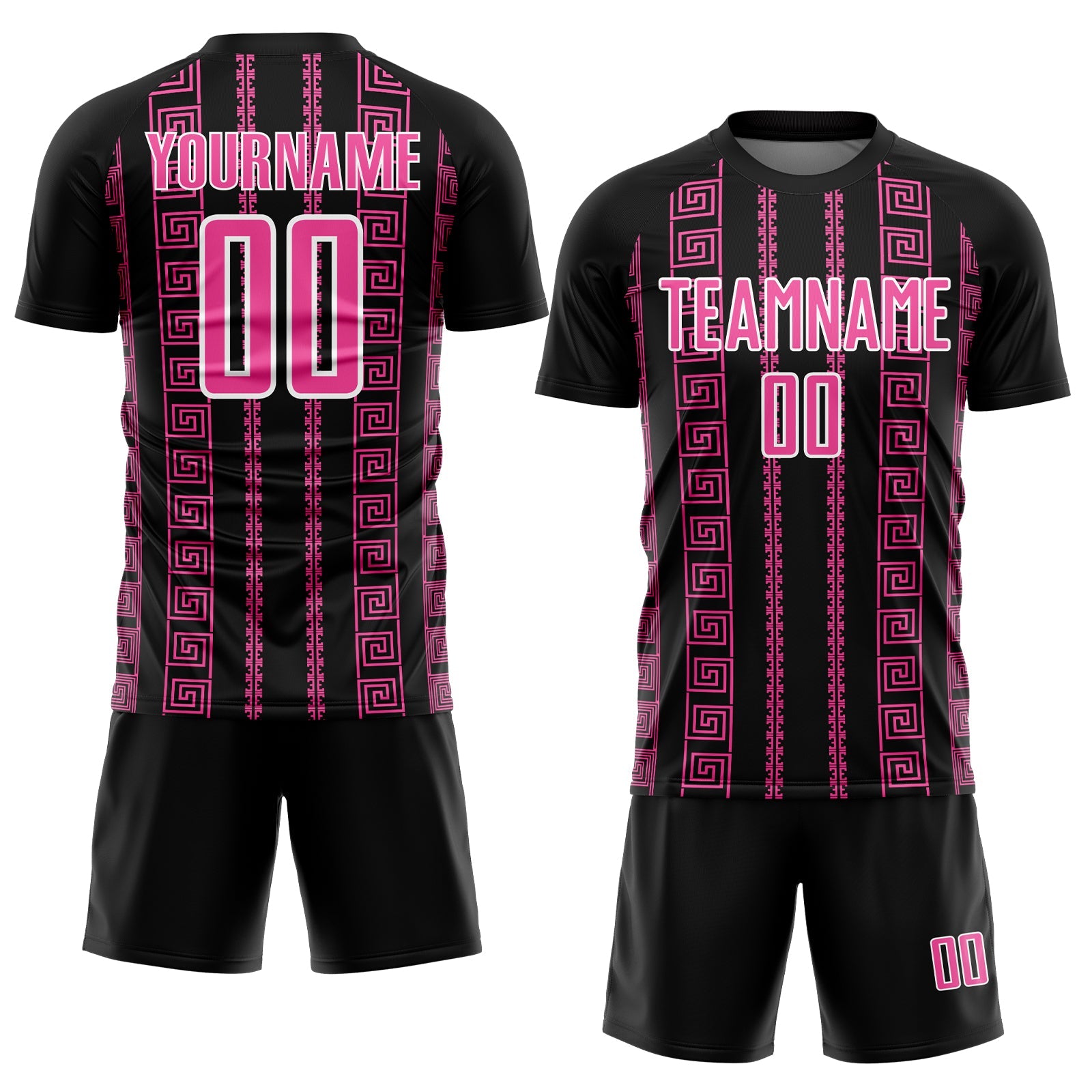 Custom Black Pink-White Geometric Shape Sublimation Soccer Uniform Jersey view 2