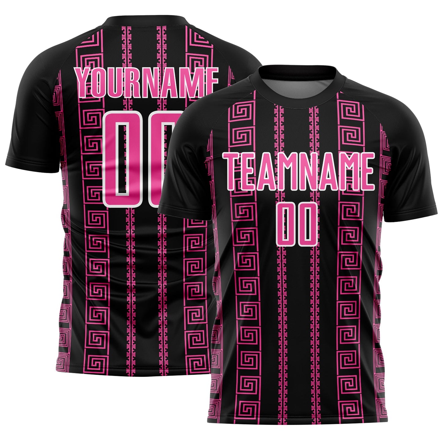 Custom Black Pink-White Geometric Shape Sublimation Soccer Uniform Jersey - Main View