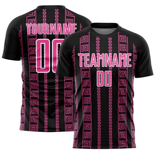 Custom Black Pink-White Geometric Shape Sublimation Soccer Uniform Jersey - Main View