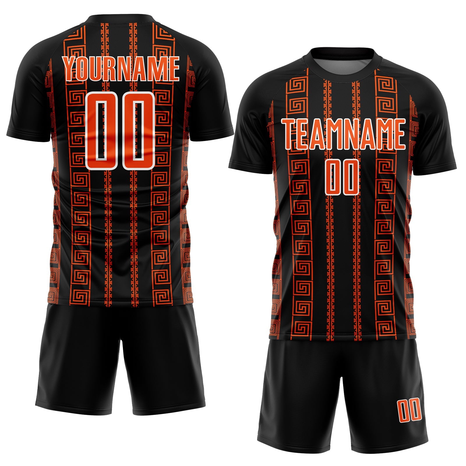 Custom Black Orange-White Geometric Shape Sublimation Soccer Uniform Jersey view 2