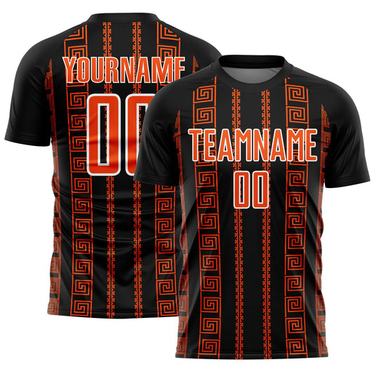Custom Black Orange-White Geometric Shape Sublimation Soccer Uniform Jersey - Main View