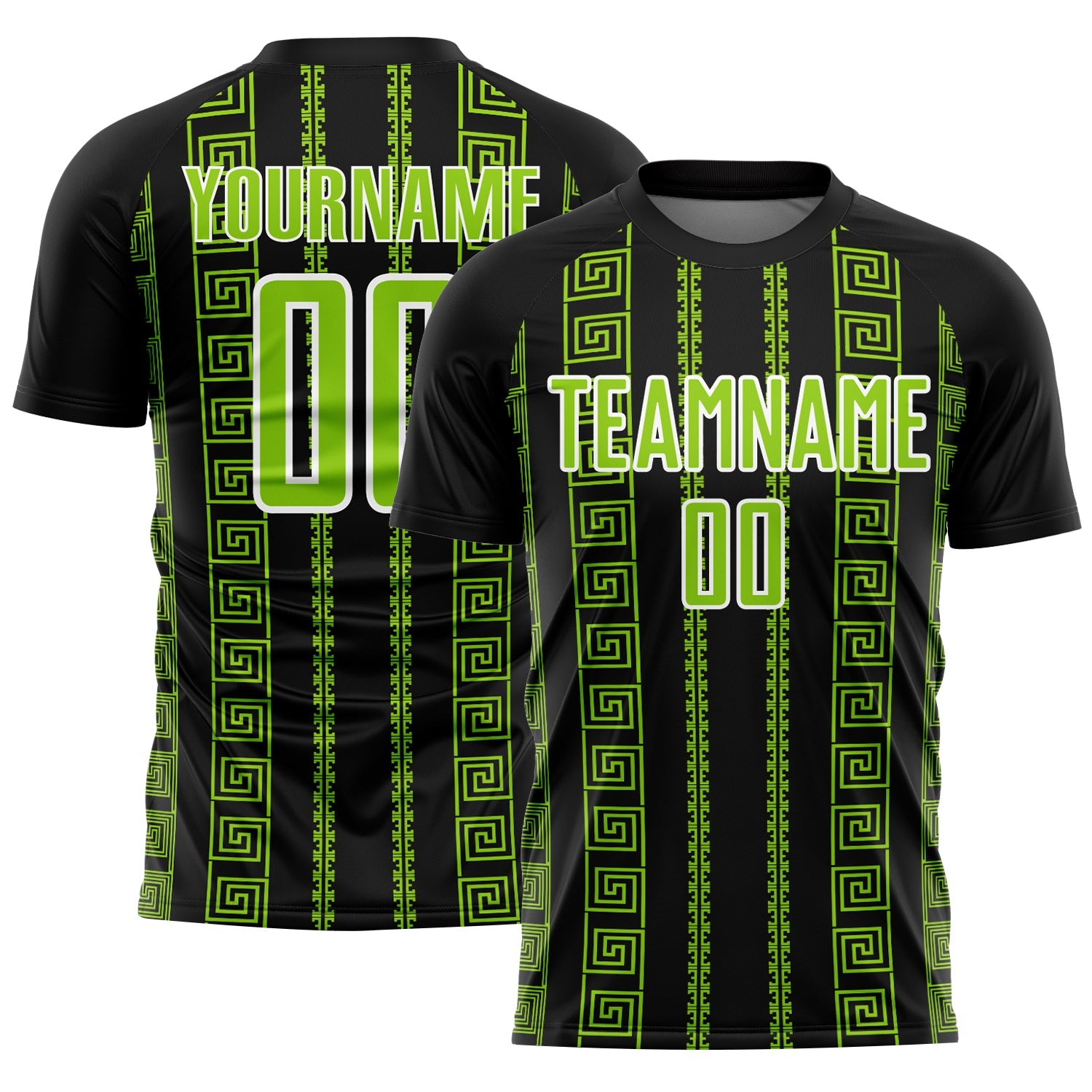 Custom Black Neon Green-White Geometric Shape Sublimation Soccer Uniform Jersey - Main View
