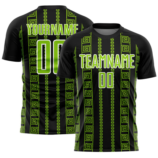 Custom Black Neon Green-White Geometric Shape Sublimation Soccer Uniform Jersey - Main View