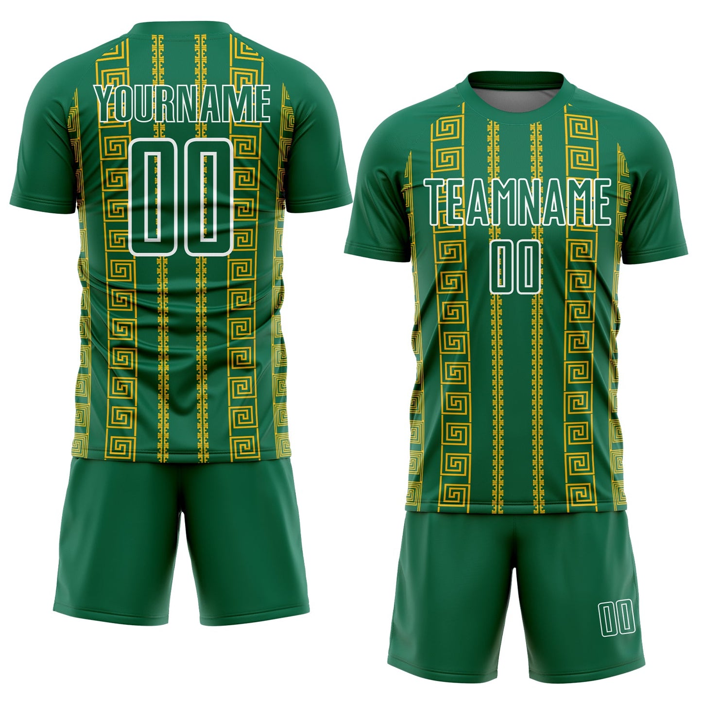 Custom Kelly Green Gold-White Geometric Shape Sublimation Soccer Uniform Jersey view 2
