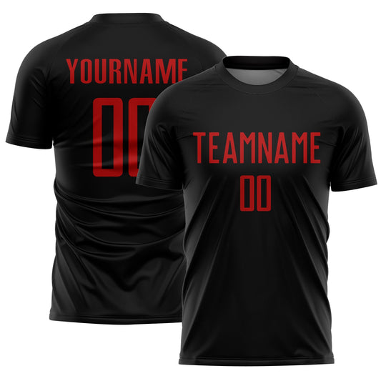 Custom Black Red Sublimation Soccer Uniform Jersey - Main View
