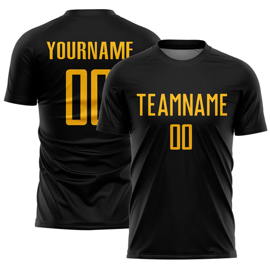 Custom Black Gold Sublimation Soccer Uniform Jersey - Main View