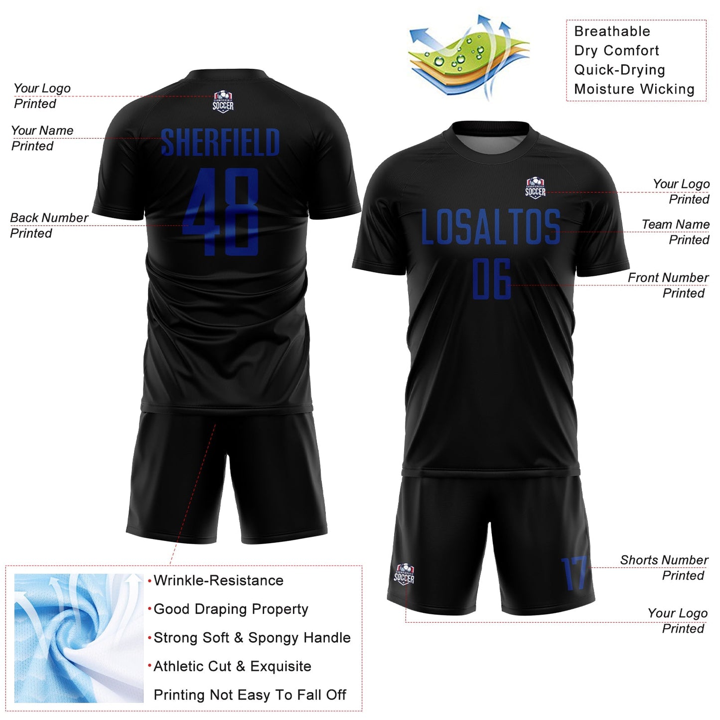 Custom Black Royal Sublimation Soccer Uniform Jersey view 4