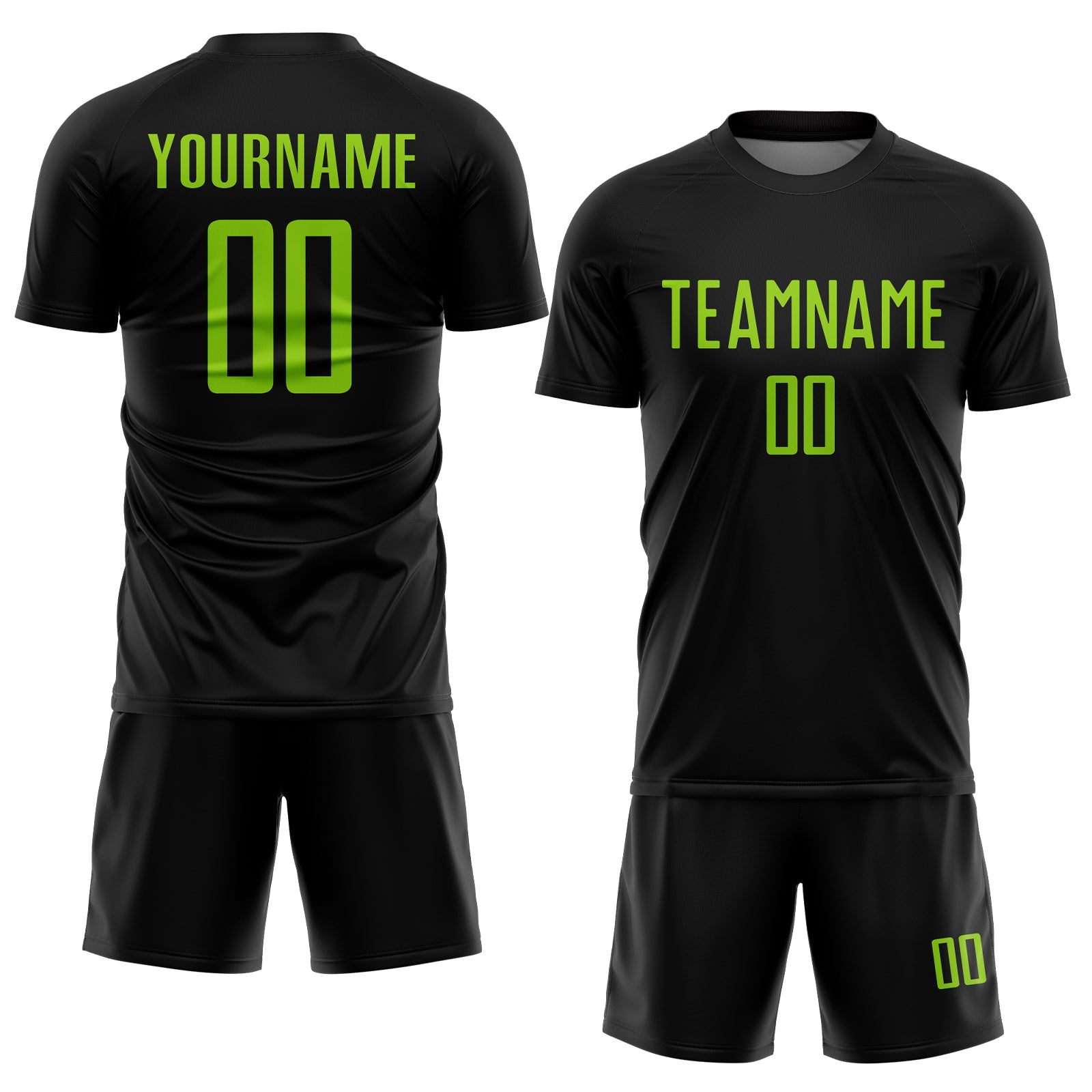 Custom Black Neon Green Sublimation Soccer Uniform Jersey view 2