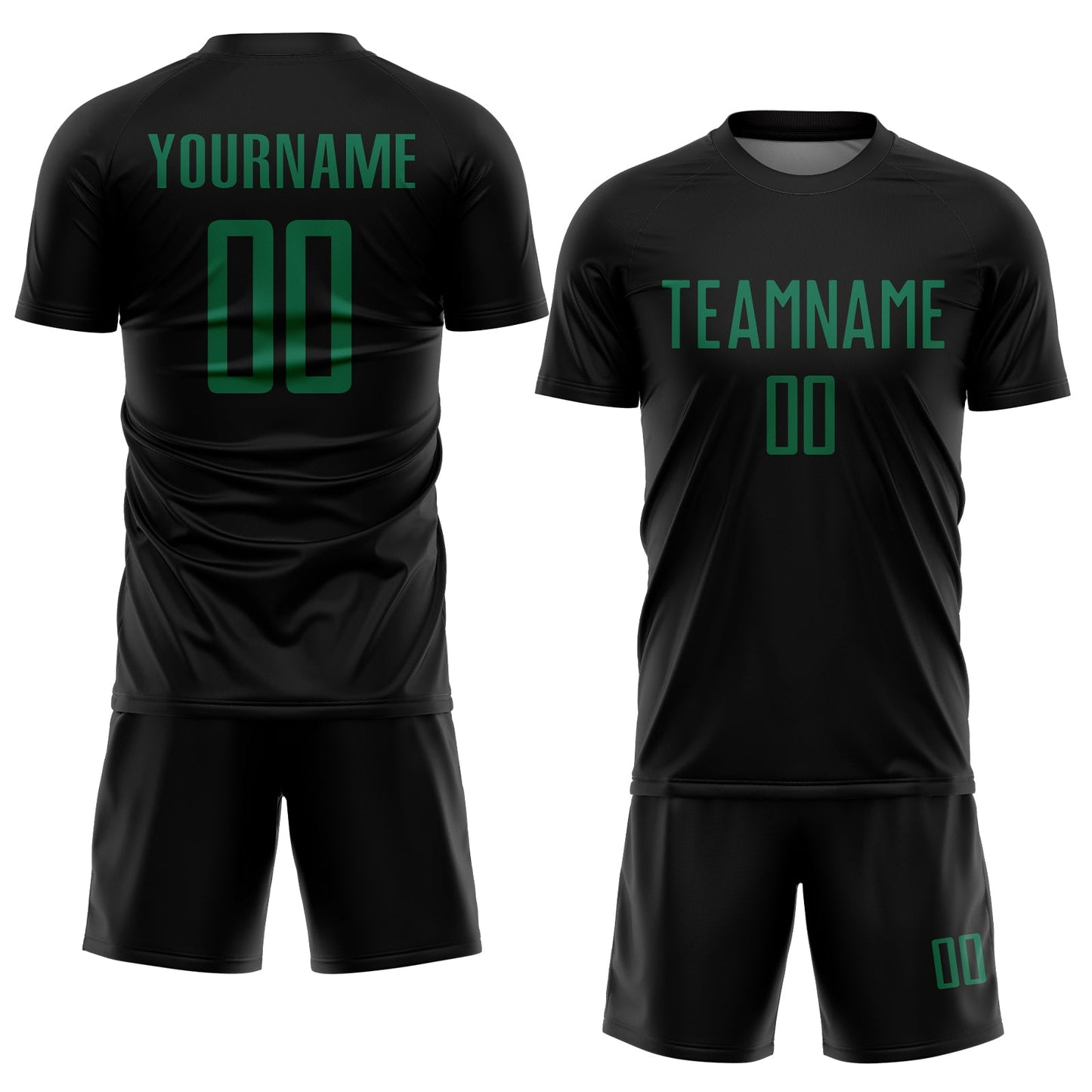 Custom Black Kelly Green Sublimation Soccer Uniform Jersey view 2