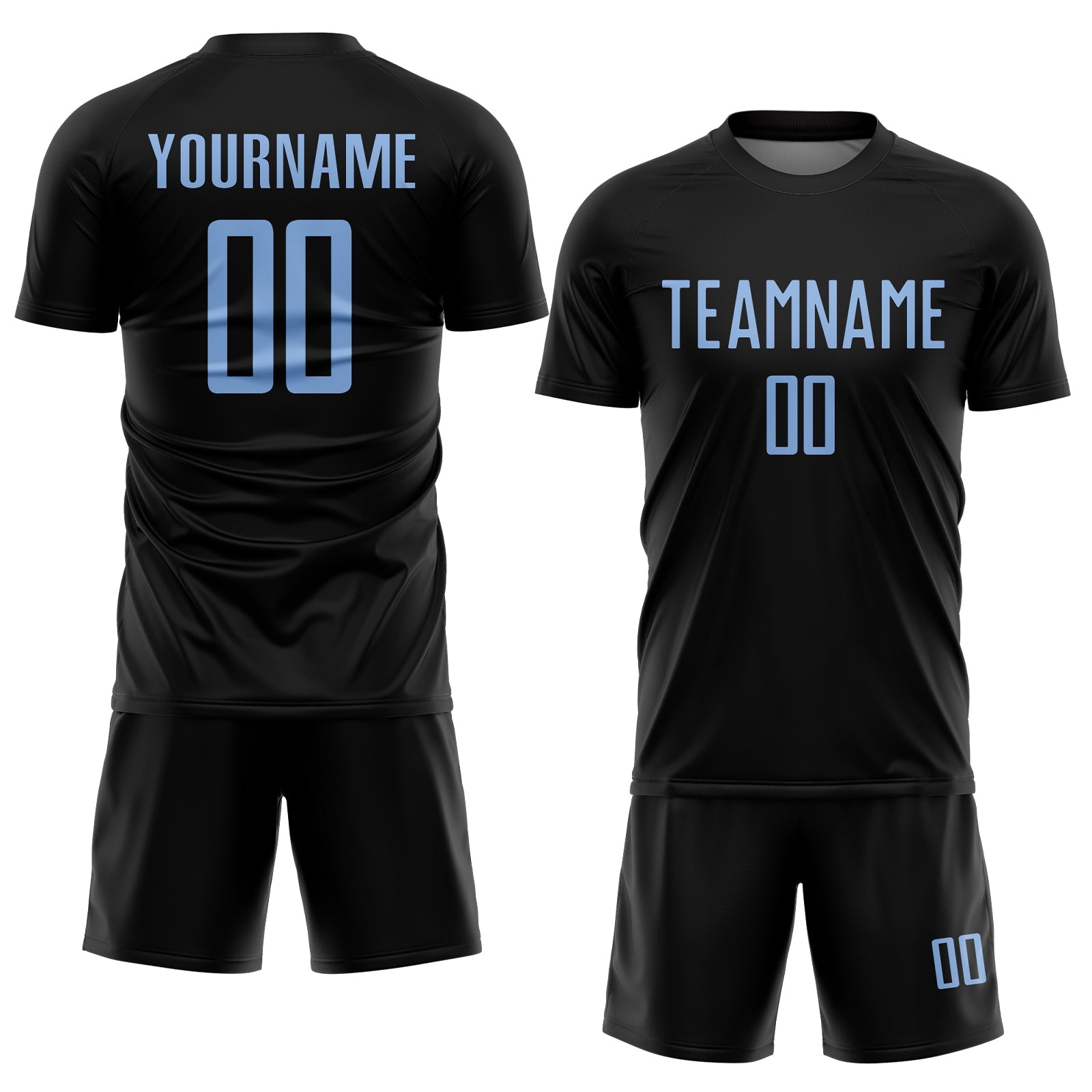 Custom Black Light Blue Sublimation Soccer Uniform Jersey view 2