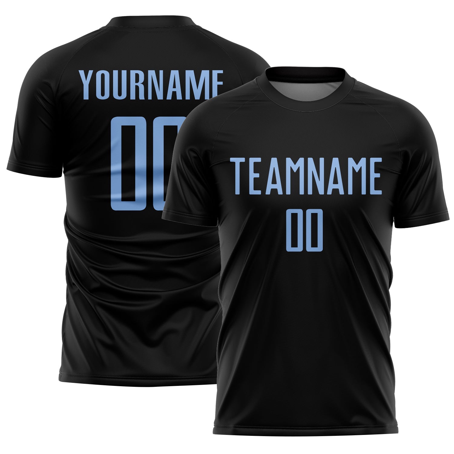 Custom Black Light Blue Sublimation Soccer Uniform Jersey - Main View