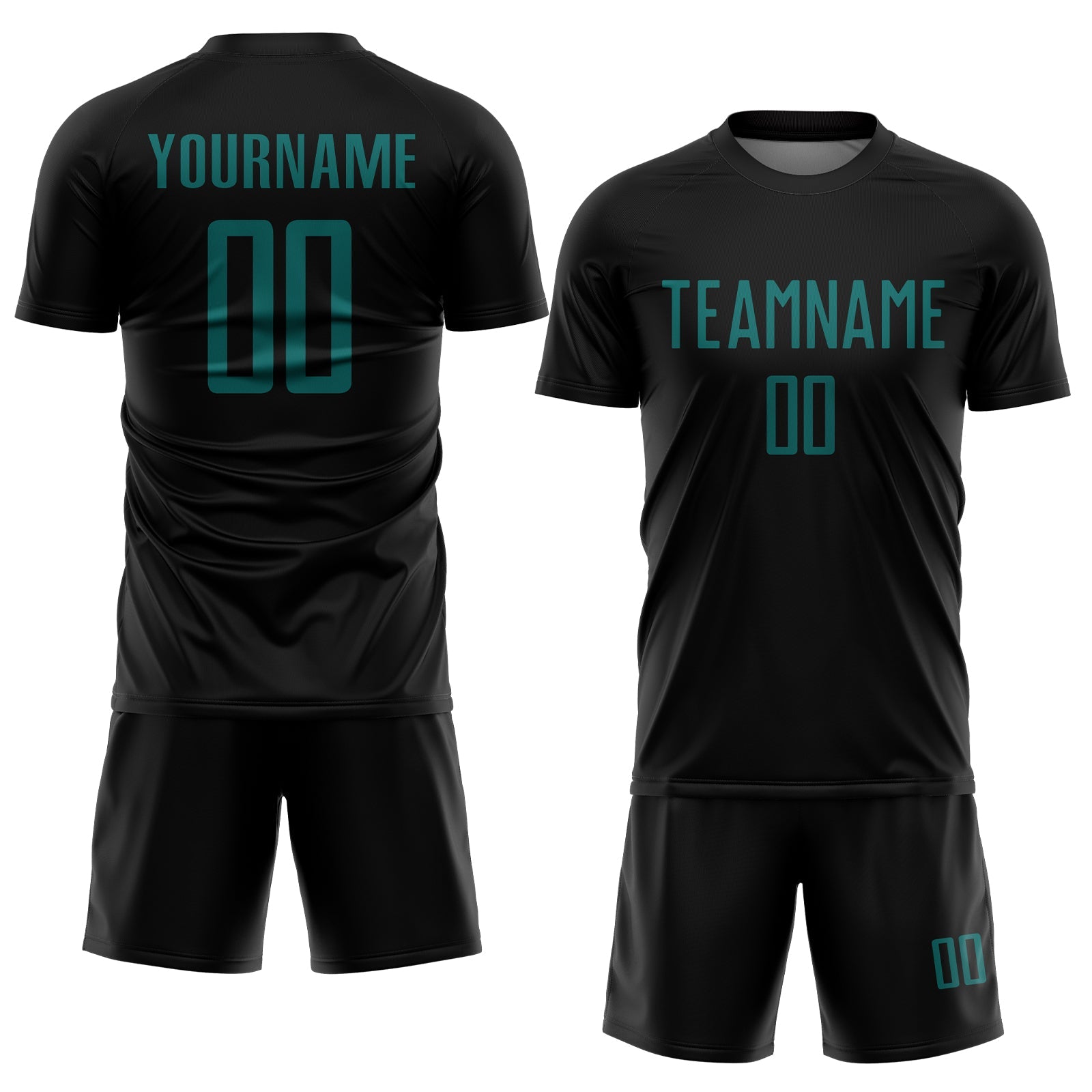 Custom Black Teal Sublimation Soccer Uniform Jersey view 2