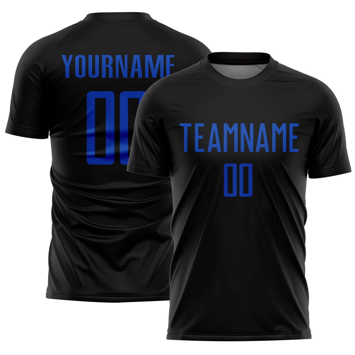 Custom Black Thunder Blue Sublimation Soccer Uniform Jersey - Main View