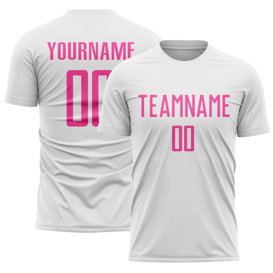 Custom White Pink Sublimation Soccer Uniform Jersey - Main View
