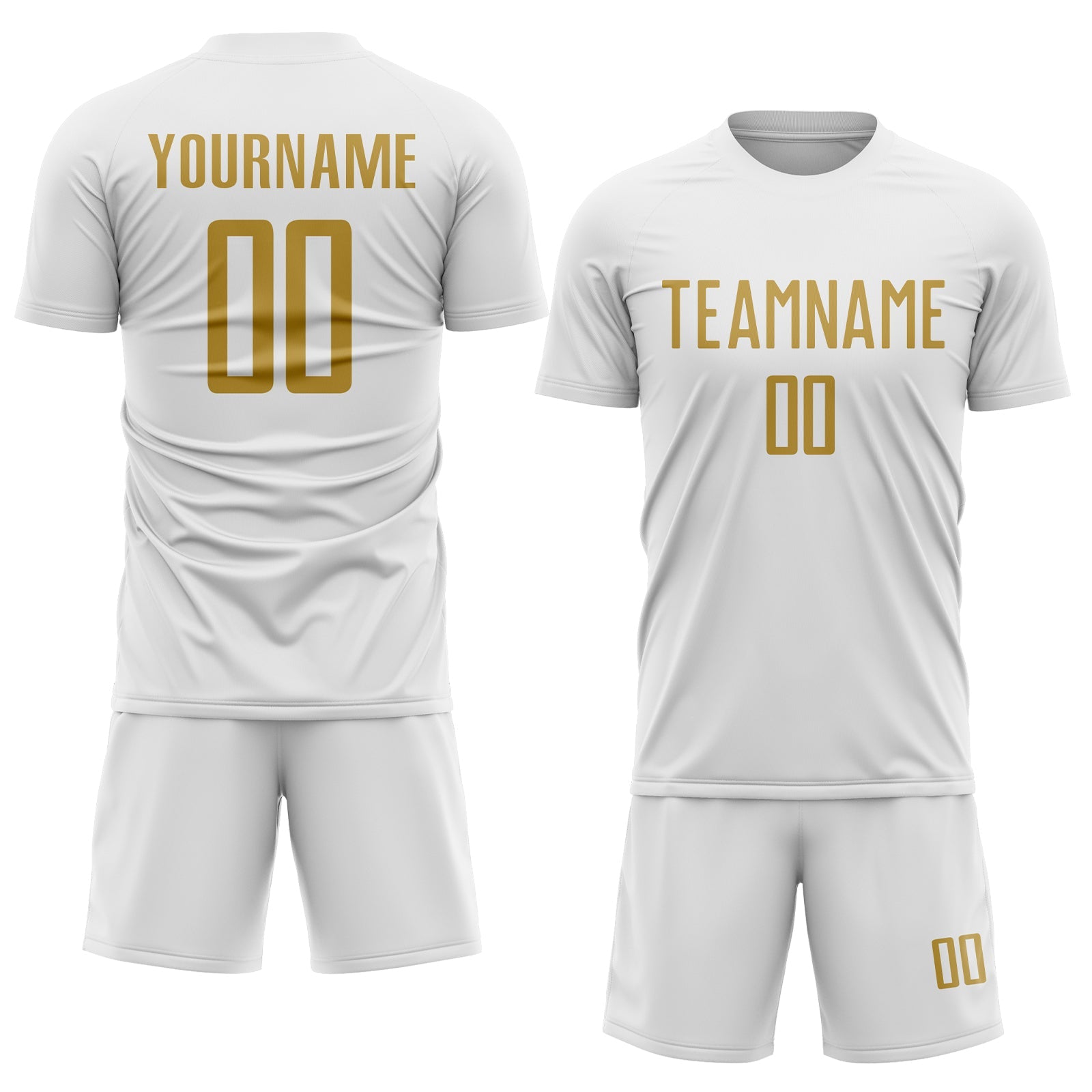 Custom White Old Gold Sublimation Soccer Uniform Jersey view 2