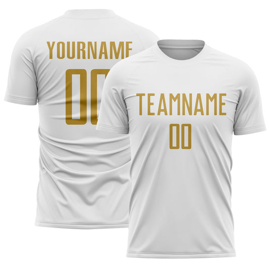 Custom White Old Gold Sublimation Soccer Uniform Jersey - Main View