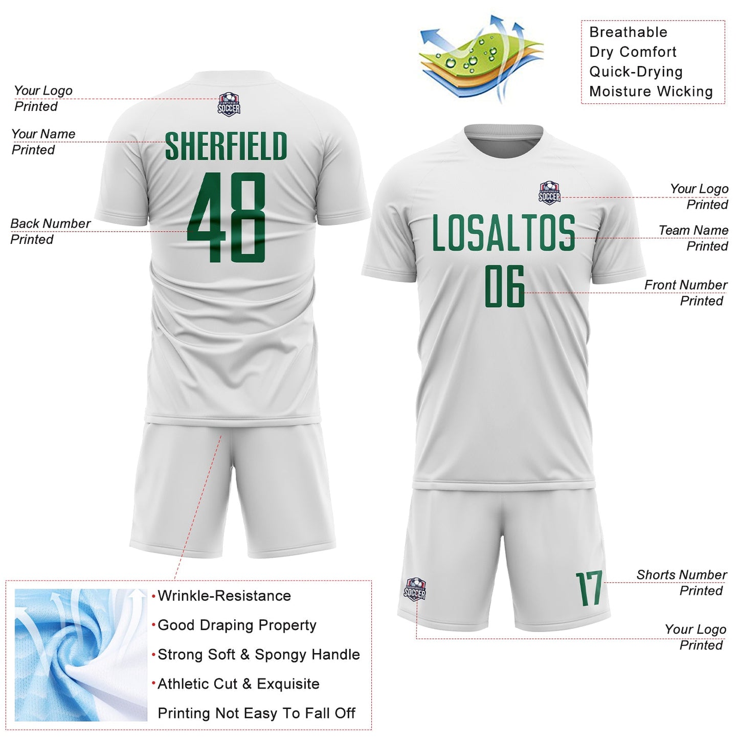 Custom White Kelly Green Sublimation Soccer Uniform Jersey view 4