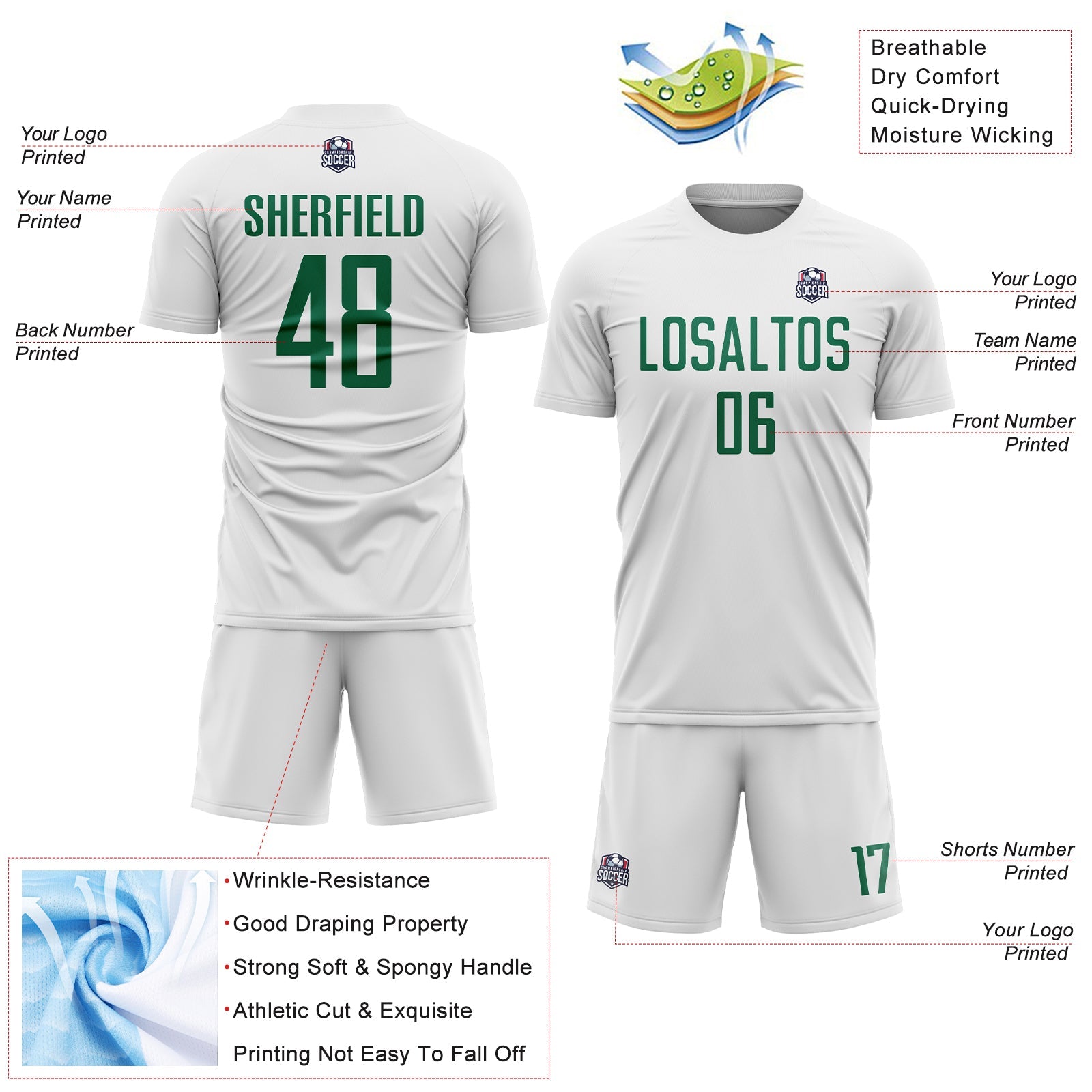 Custom White Kelly Green Sublimation Soccer Uniform Jersey view 4