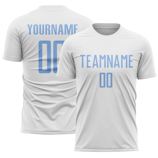 Custom White Light Blue Sublimation Soccer Uniform Jersey - Main View