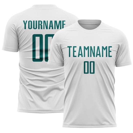 Custom White Teal Sublimation Soccer Uniform Jersey - Main View