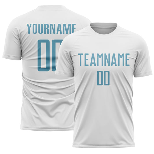 Custom White Shadow Blue Sublimation Soccer Uniform Jersey - Main View