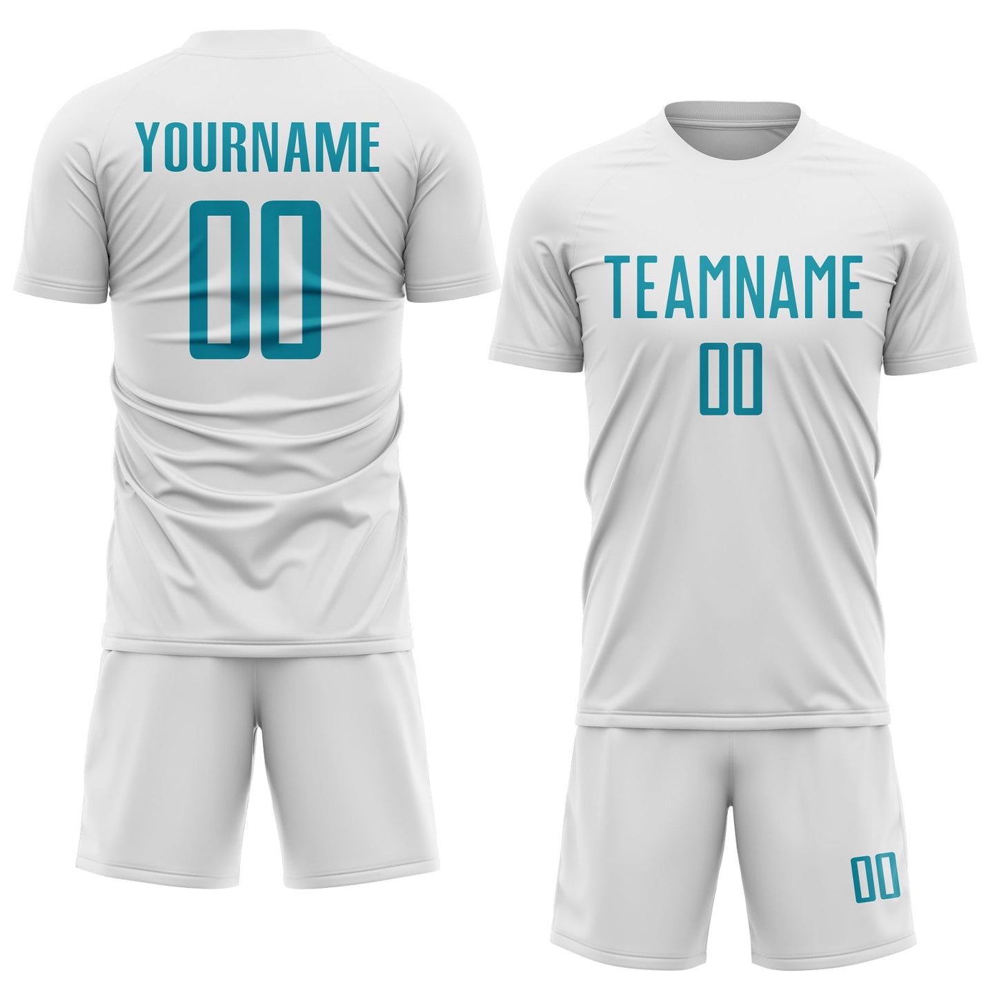 Custom White Teal Sublimation Soccer Uniform Jersey view 2