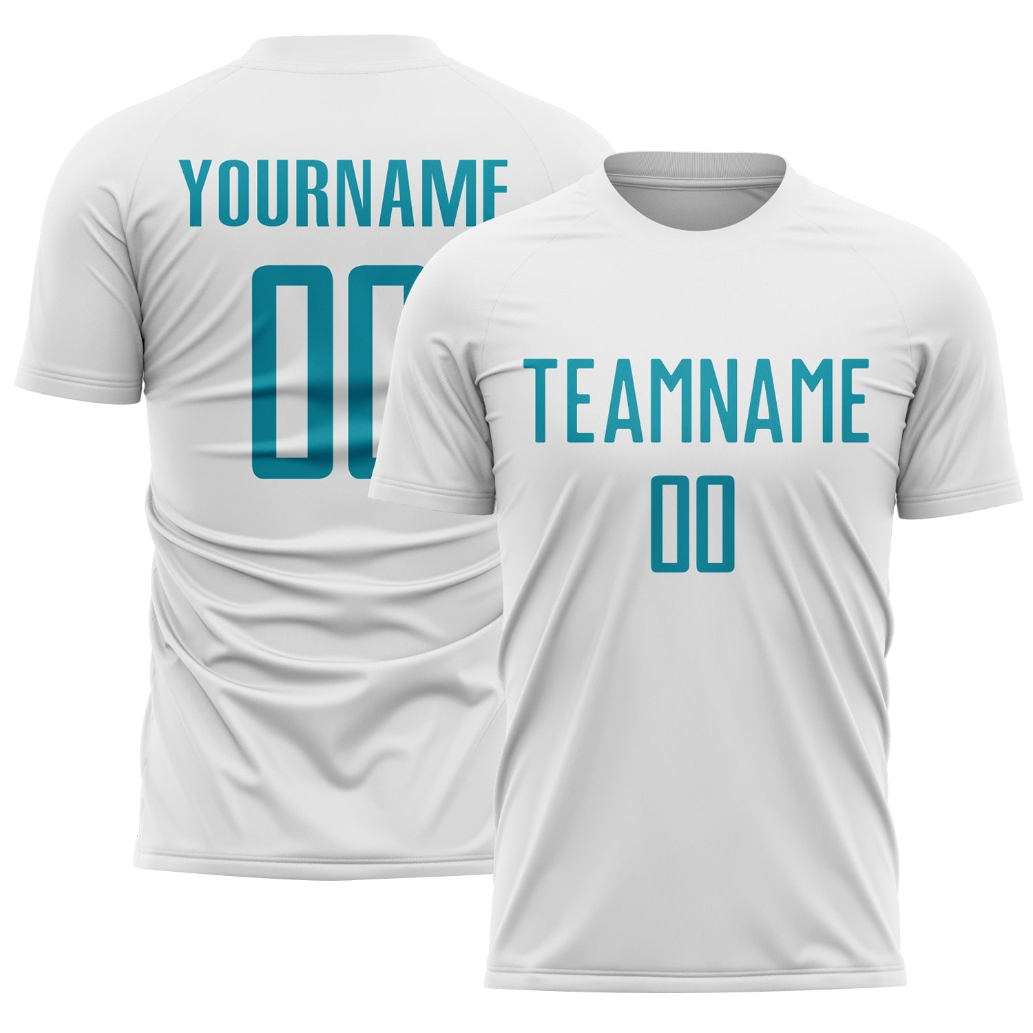 Custom White Teal Sublimation Soccer Uniform Jersey - Main View