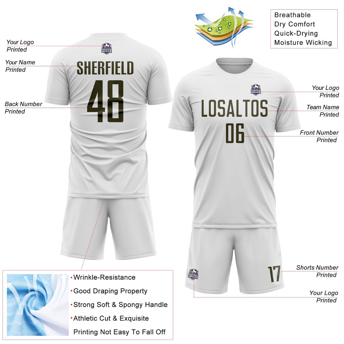Custom White Olive Sublimation Soccer Uniform Jersey view 4