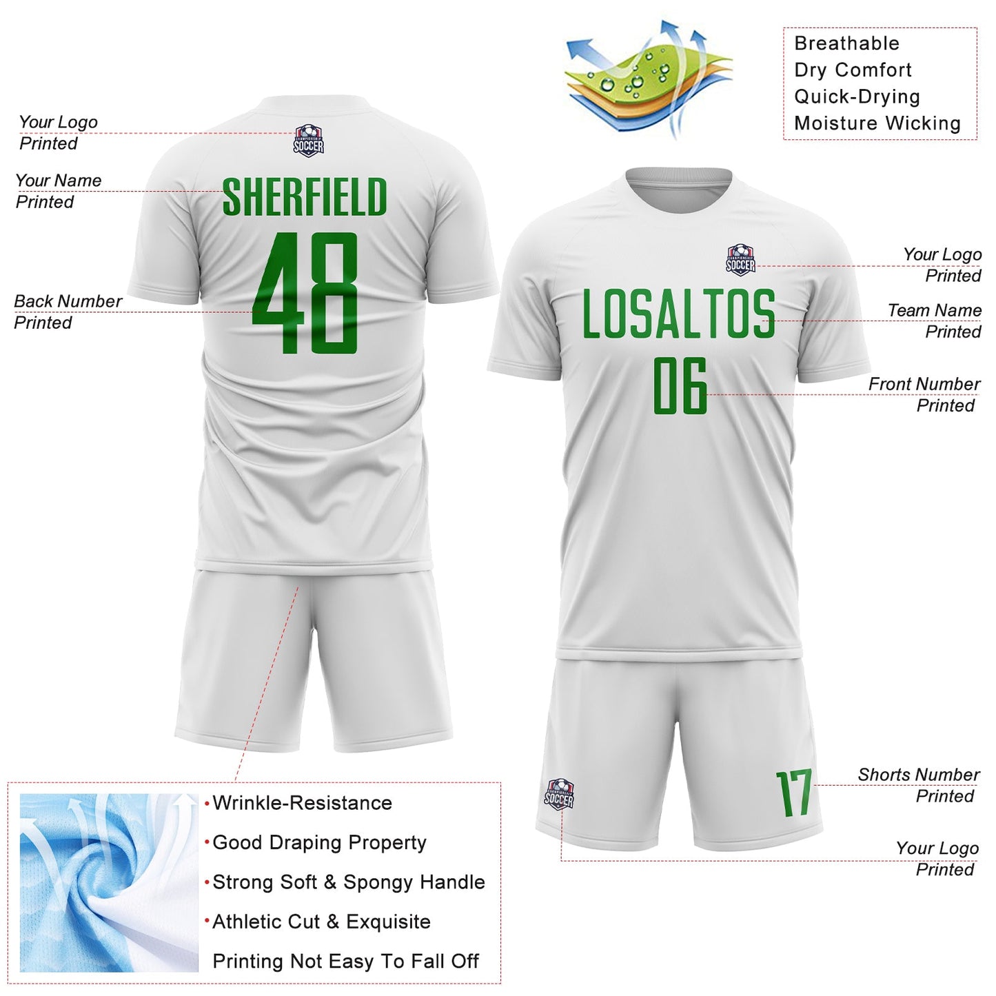 Custom White Grass Green Sublimation Soccer Uniform Jersey view 4