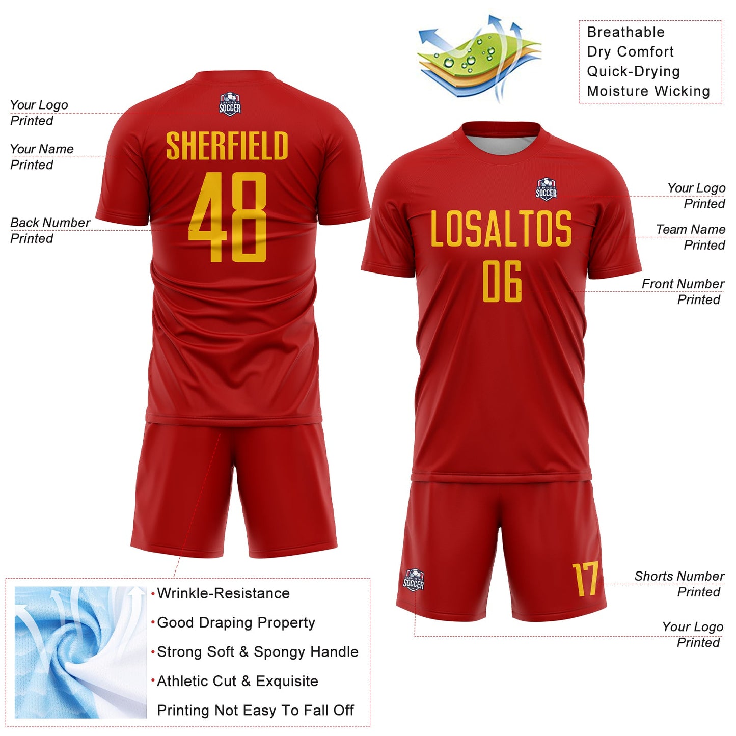 Custom Red Yellow Sublimation Soccer Uniform Jersey view 4