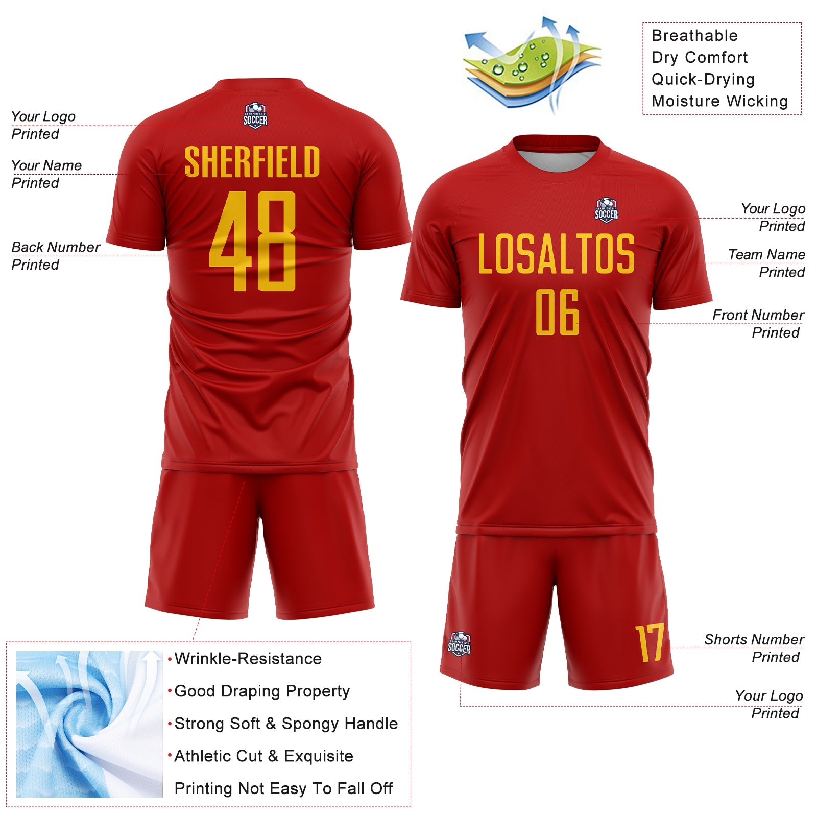 Custom Red Yellow Sublimation Soccer Uniform Jersey view 4