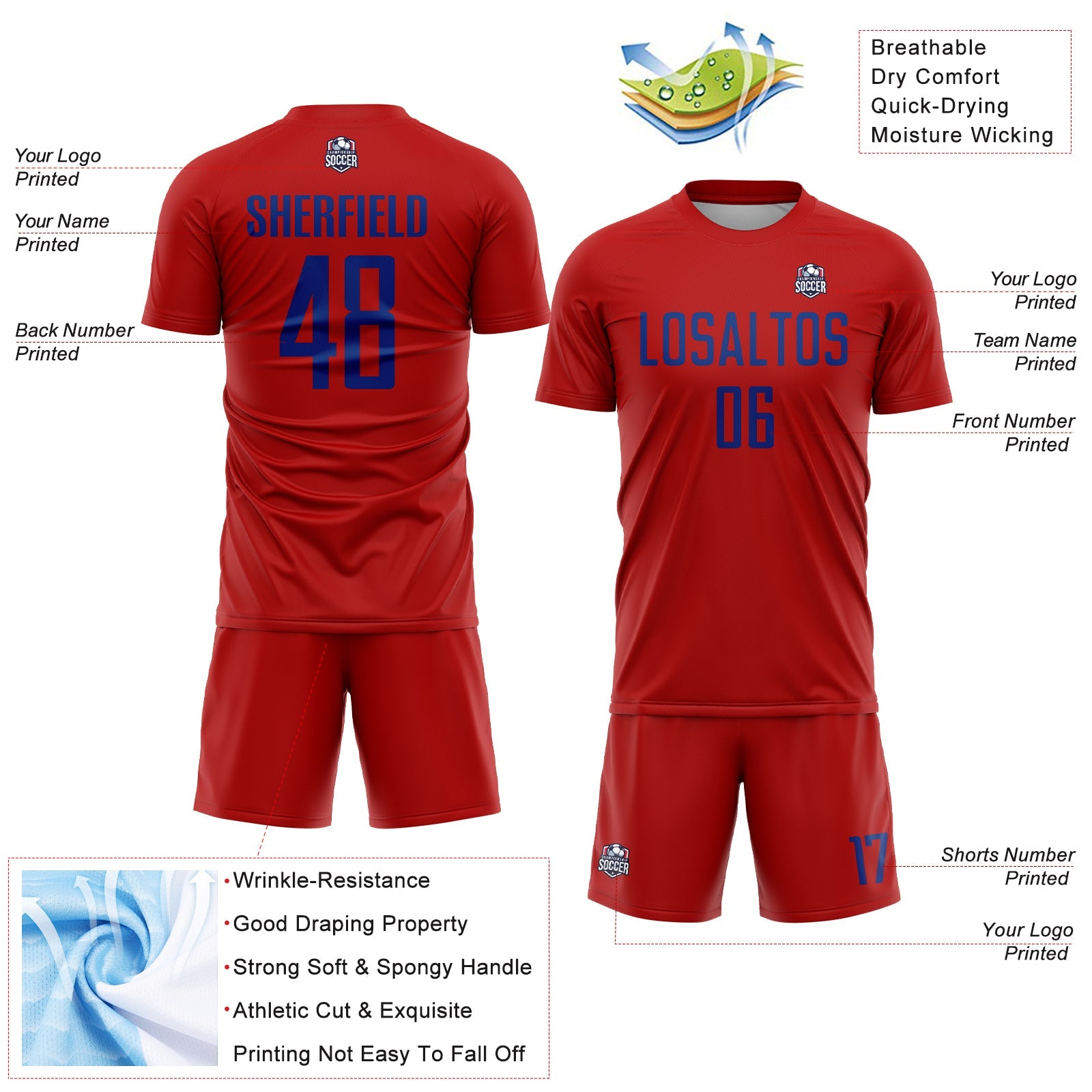 Custom Red Royal Sublimation Soccer Uniform Jersey view 4