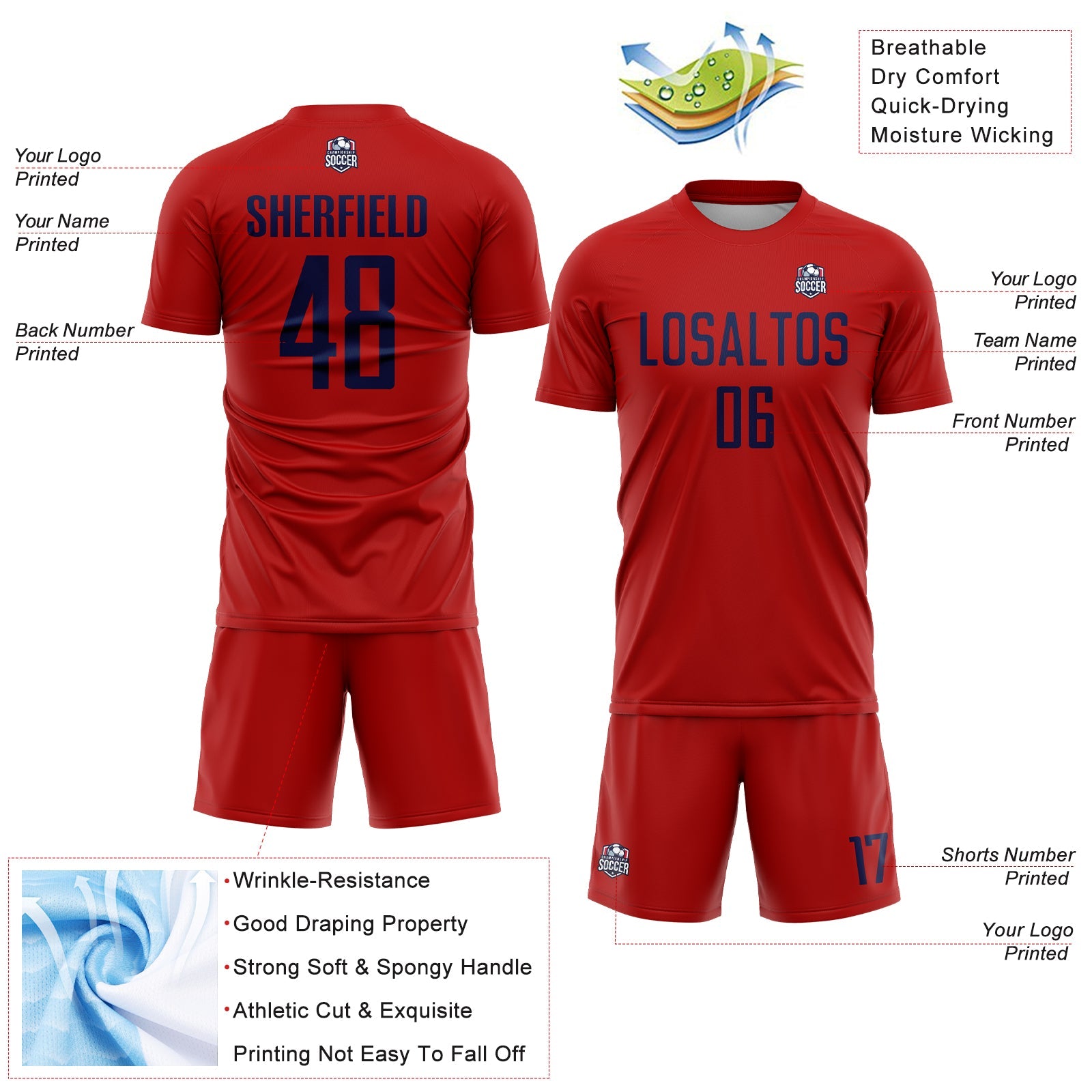 Custom Red Navy Sublimation Soccer Uniform Jersey view 4