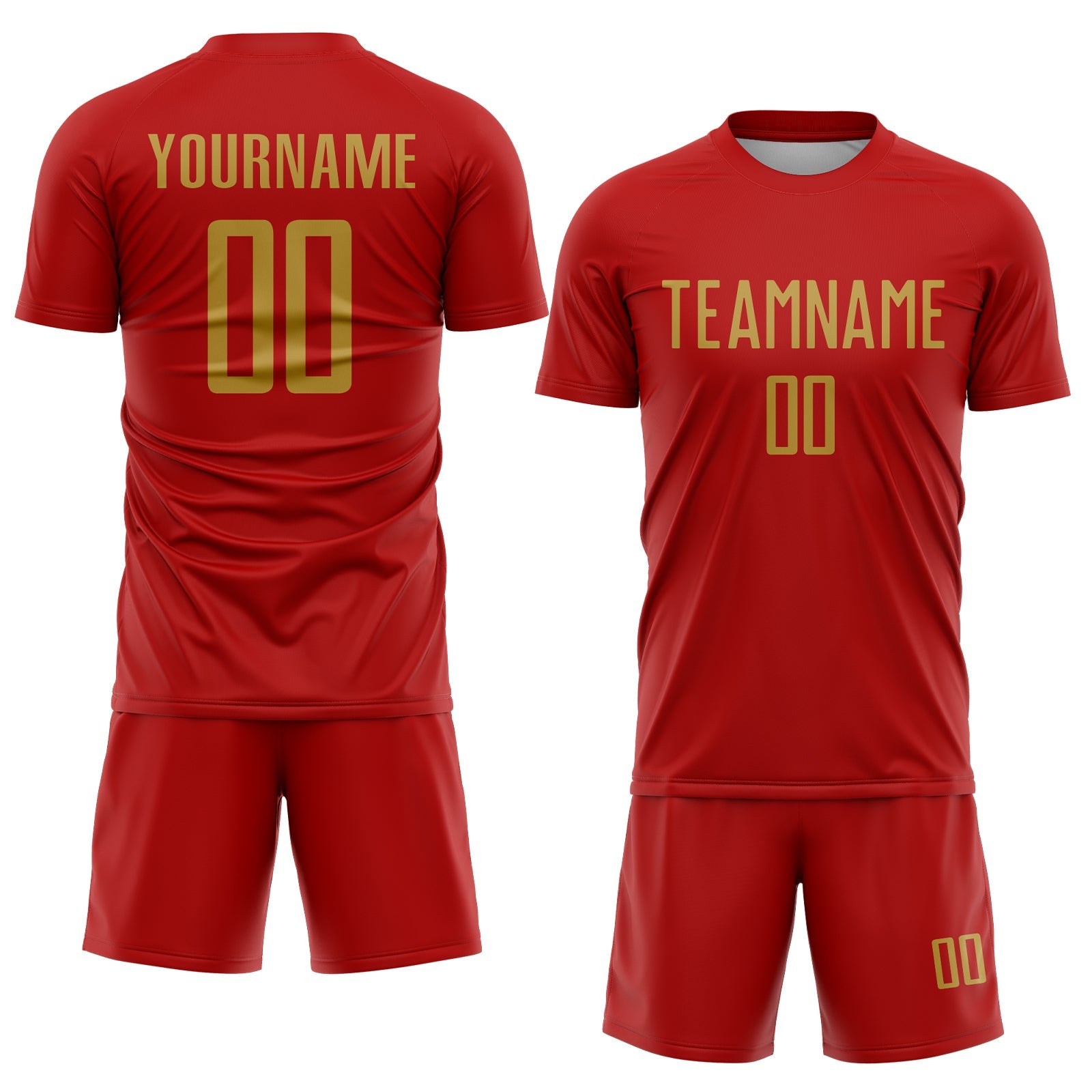 Custom Red Old Gold Sublimation Soccer Uniform Jersey view 2