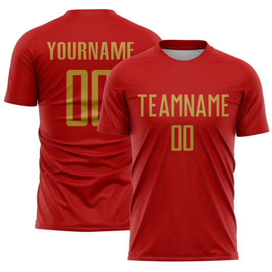 Custom Red Old Gold Sublimation Soccer Uniform Jersey - Main View