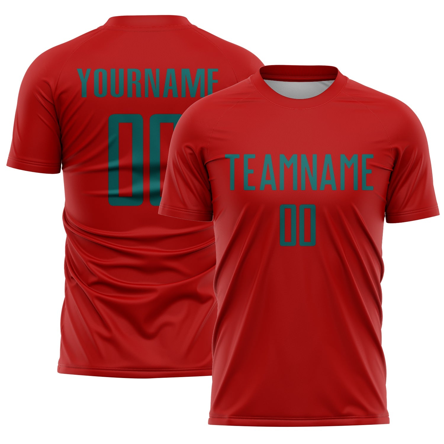 Custom Red Teal Sublimation Soccer Uniform Jersey - Main View