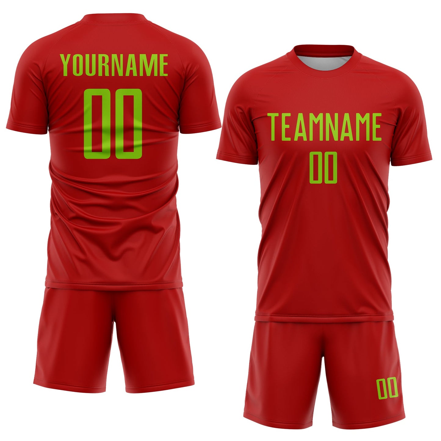 Custom Red Neon Green Sublimation Soccer Uniform Jersey view 2