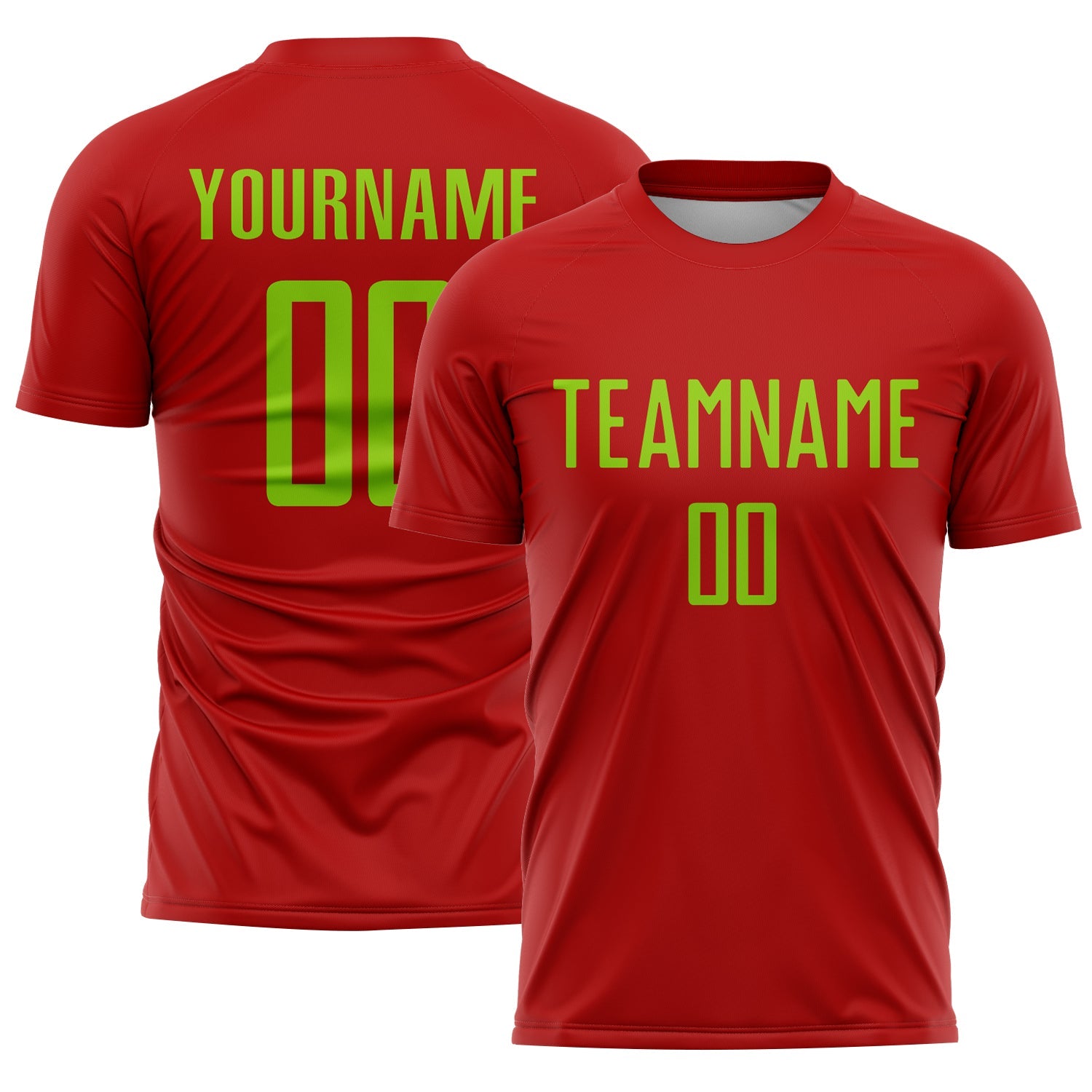 Custom Red Neon Green Sublimation Soccer Uniform Jersey - Main View