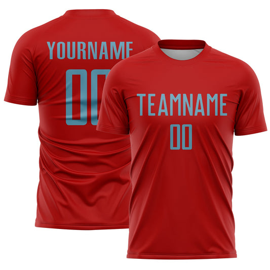 Custom Red Shadow Blue Sublimation Soccer Uniform Jersey - Main View