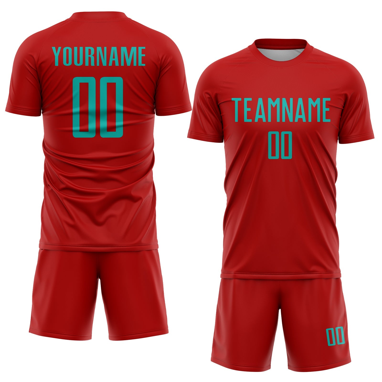 Custom Red Aqua Sublimation Soccer Uniform Jersey view 2
