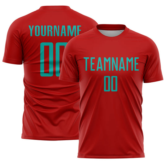 Custom Red Aqua Sublimation Soccer Uniform Jersey - Main View