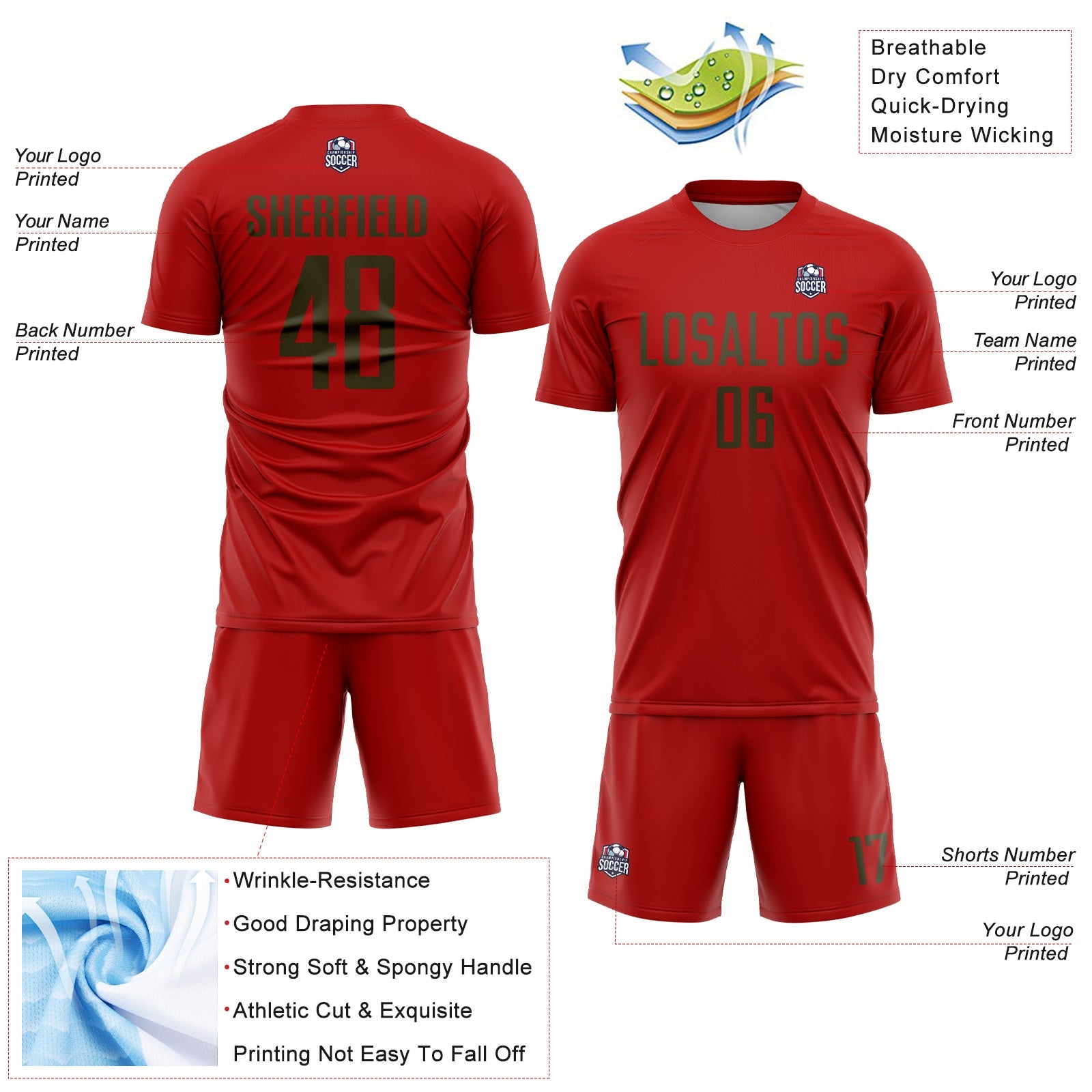 Custom Red Olive Sublimation Soccer Uniform Jersey view 4