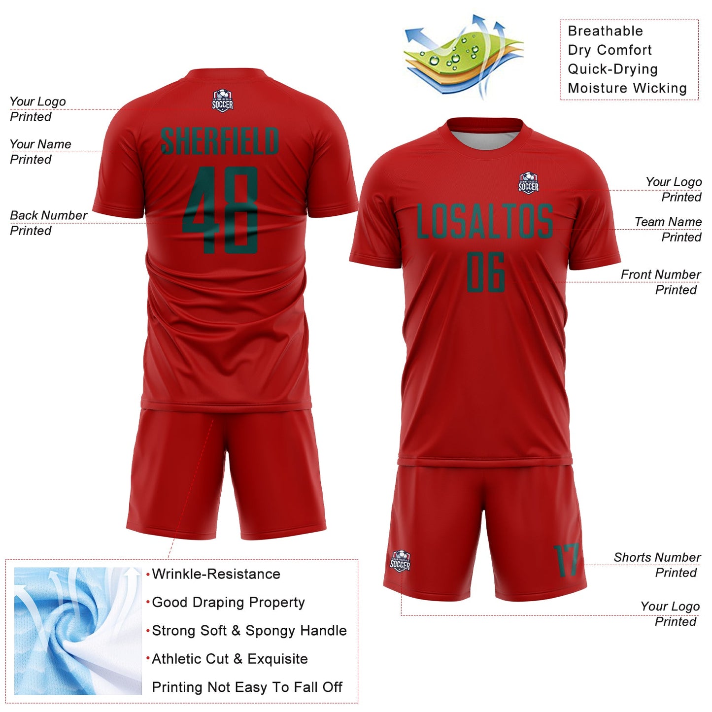 Custom Red Midnight Green Sublimation Soccer Uniform Jersey view 4