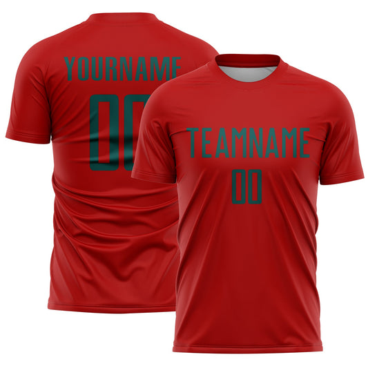 Custom Red Midnight Green Sublimation Soccer Uniform Jersey - Main View