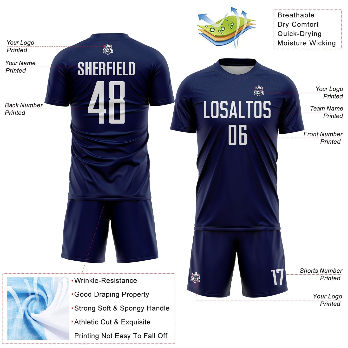 Custom Navy White Sublimation Soccer Uniform Jersey view 4
