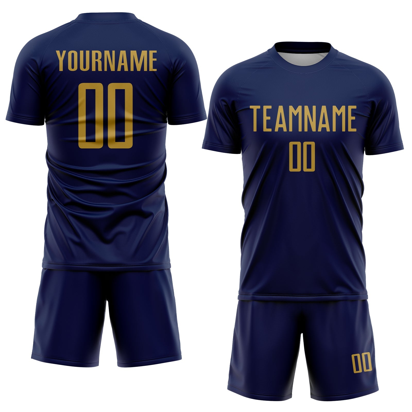 Custom Navy Old Gold Sublimation Soccer Uniform Jersey view 2